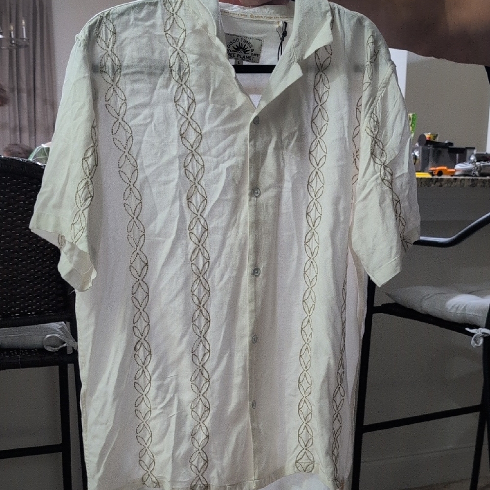 Free Planet White Embroidered Button-Down Shirt